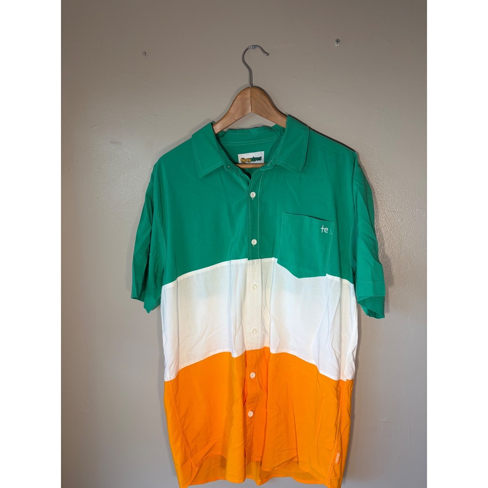 Tipsy Elves Mens XL Irish Flag Colorblock Button Down Shirt Green